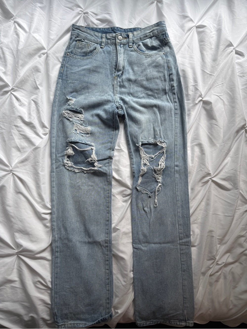 Light Blue Distressed Women’s Straight-Leg Jeans